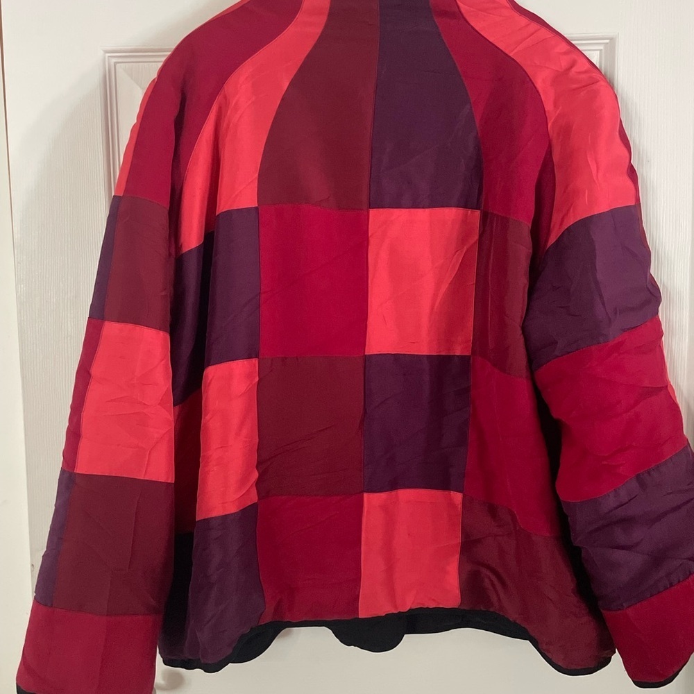 Wildroot 100% Pure Silk Patchwork Red and Purple Women's Jacket XL - Picture 6 of 6